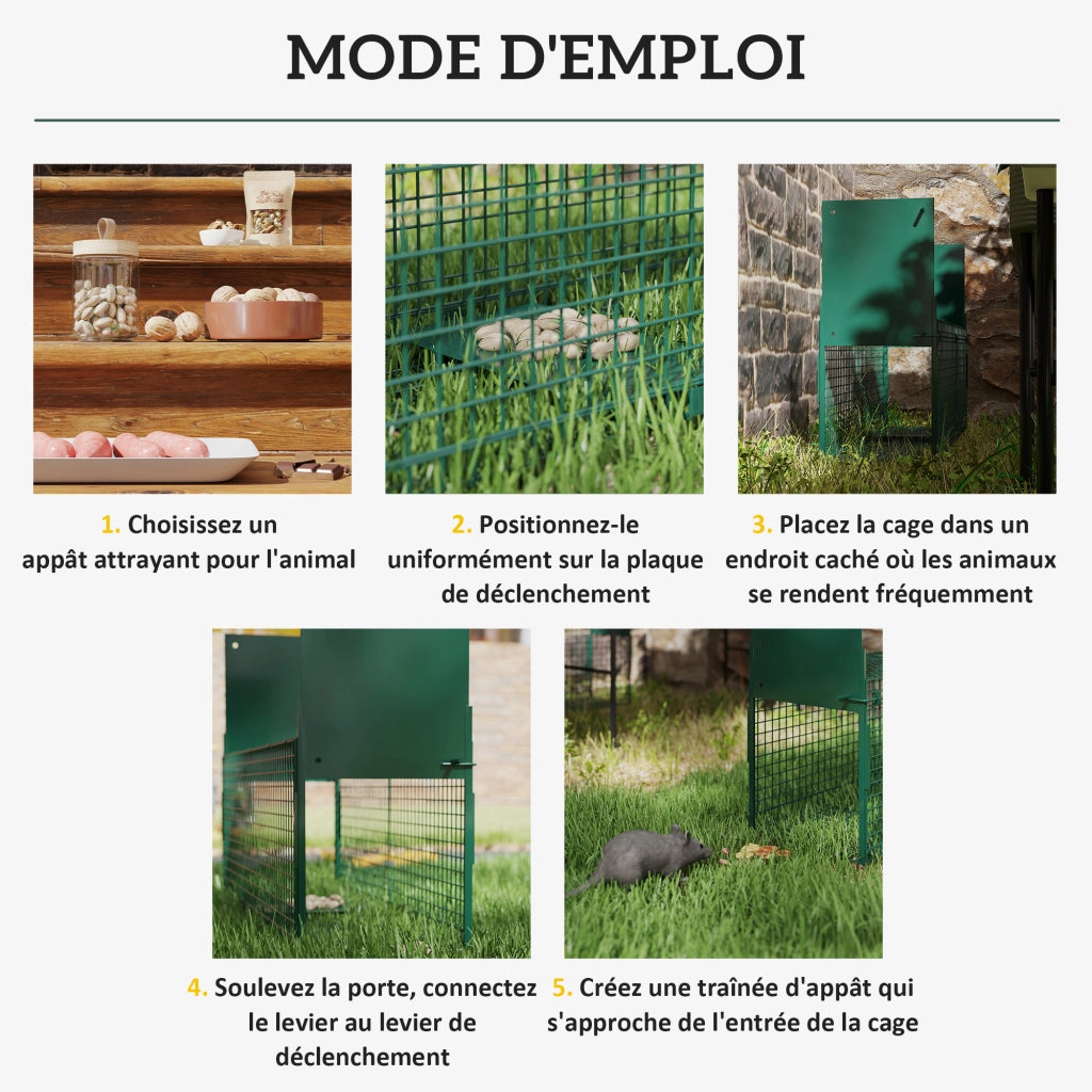 Gabbia per topi e ratti in acciaio 2 ingressi ¨C zephmum ¨C 80x25x30 cm verde scuro