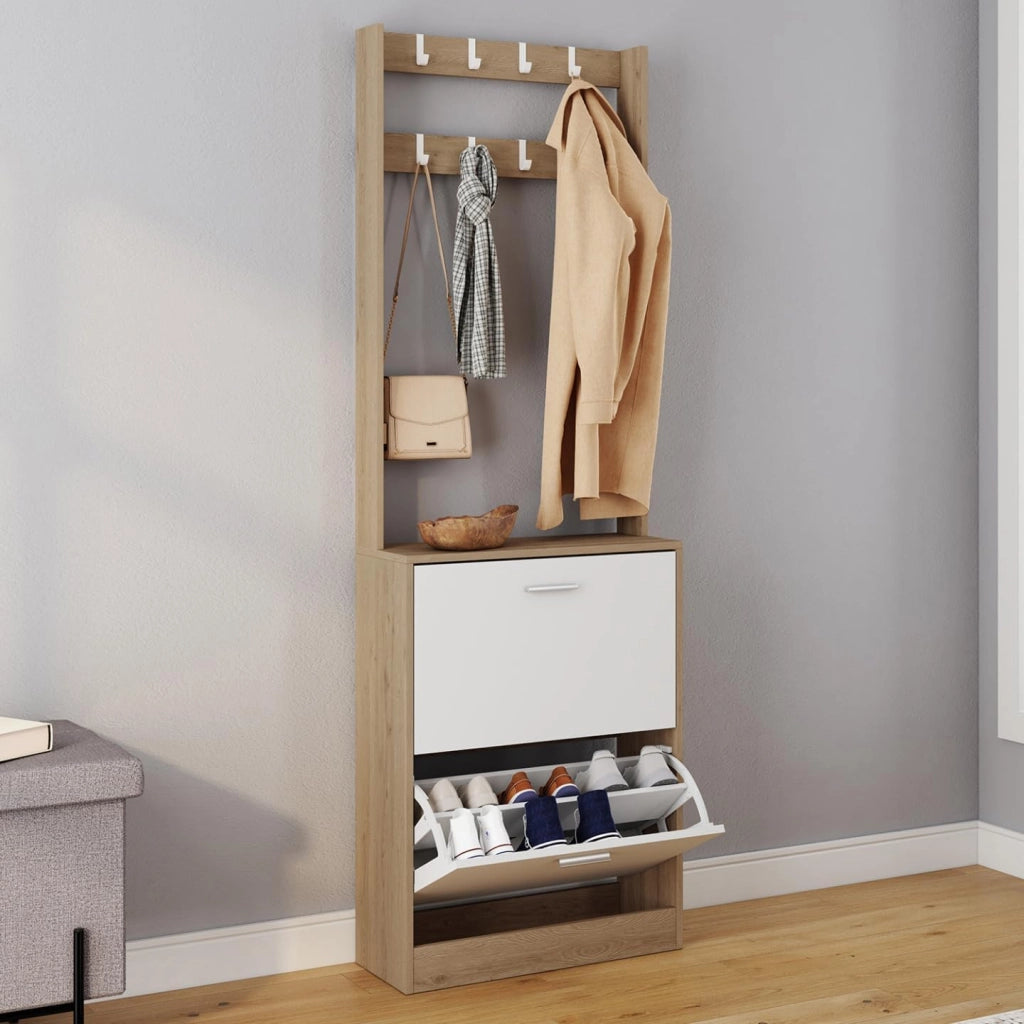 Scarpiera KLARK a 2 ante con effetto legno e bianco