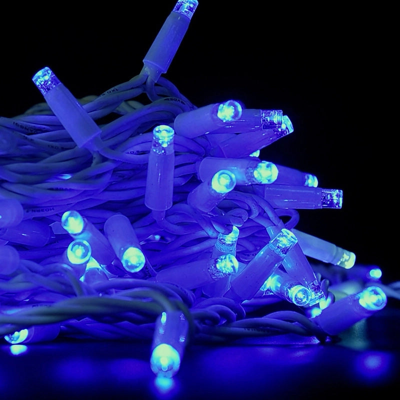CATENA LUMINOSA PROFESSIONALE 100 MEXI-LED 10M LUCE BLU FISSA E BIANCA FLASH - ESTENDIBILE FINO A 200M PER DECORAZIONI ESTERNE DI ALTA QUALITA'