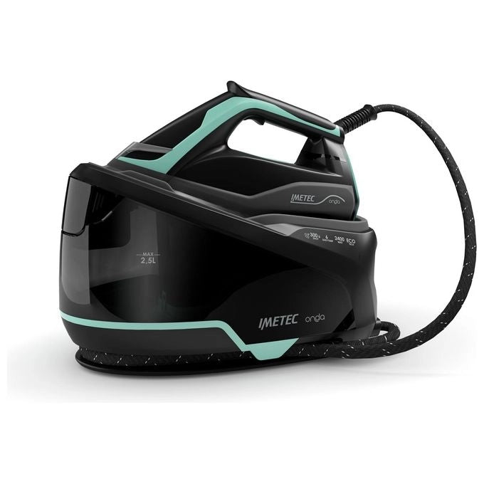 Imetec 9028 Onda P1 Ferro da Stiro Generatore di Vapore 2400W 6 bar Serbatoio 2,5L Piastra Onde Brevettata colore Nero Turchese