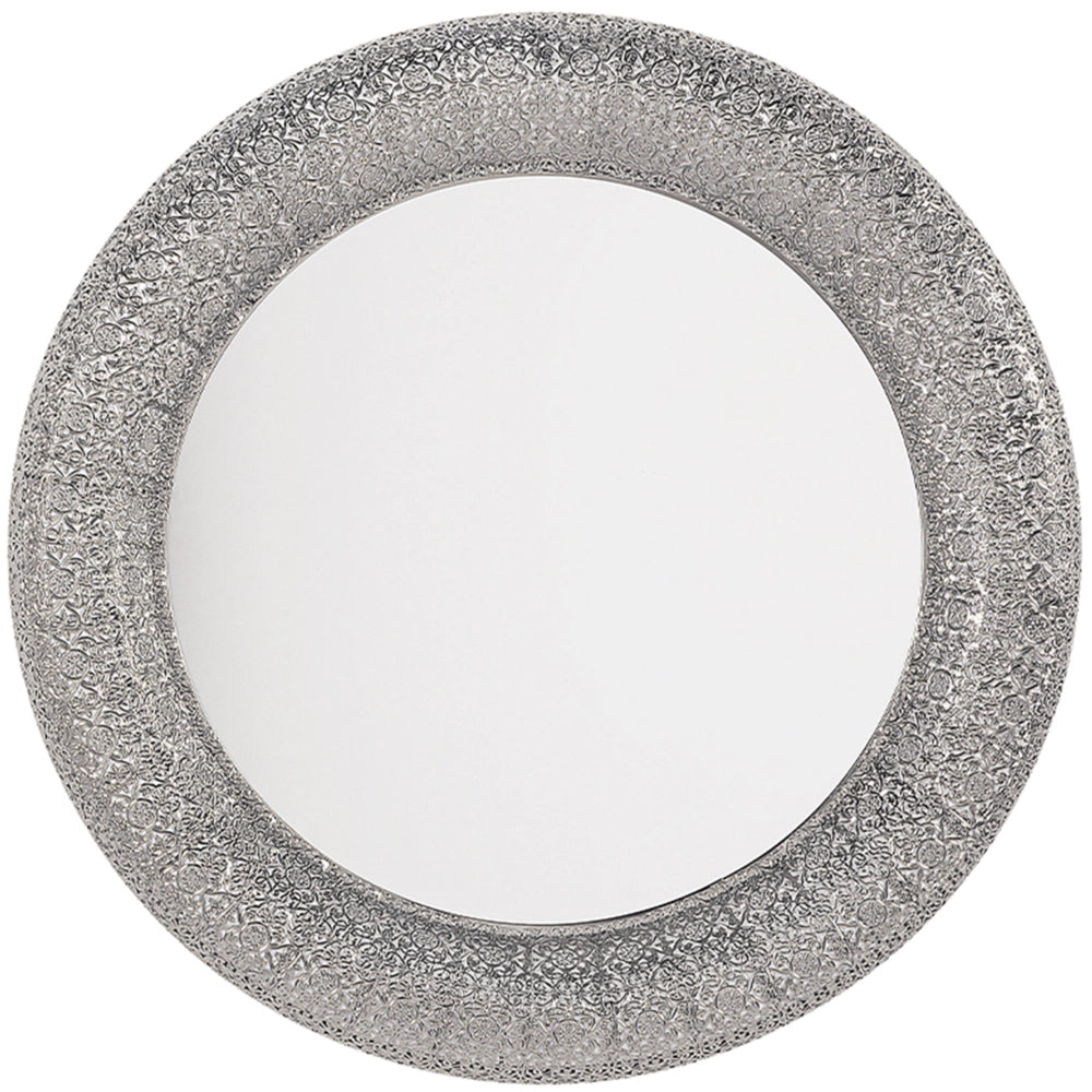 Specchio da parete in argento rotondo da 80 cm con decorativo dipinto