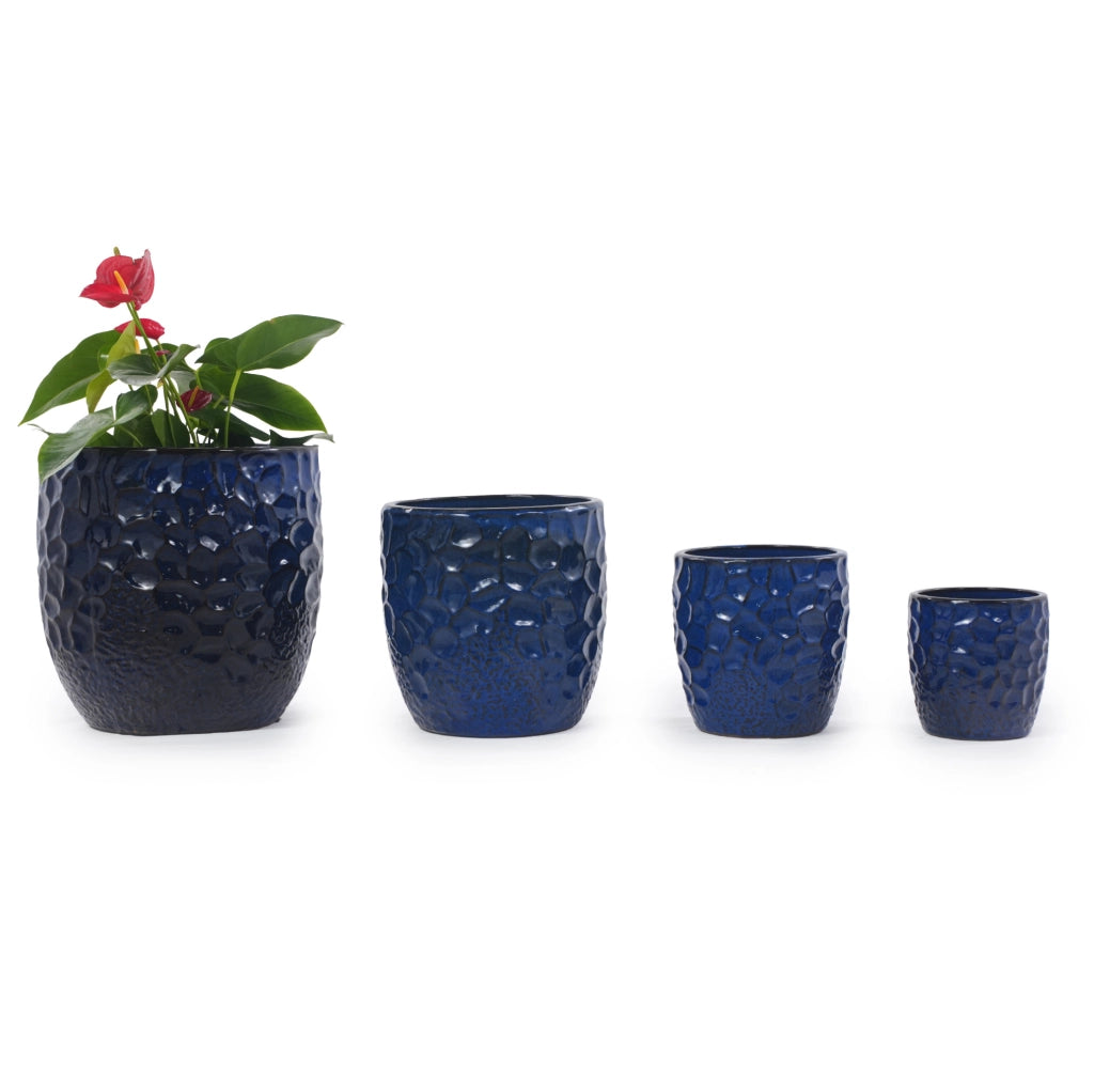 Vaso in ceramica blu navy Ø38 cm con rilievo martellato