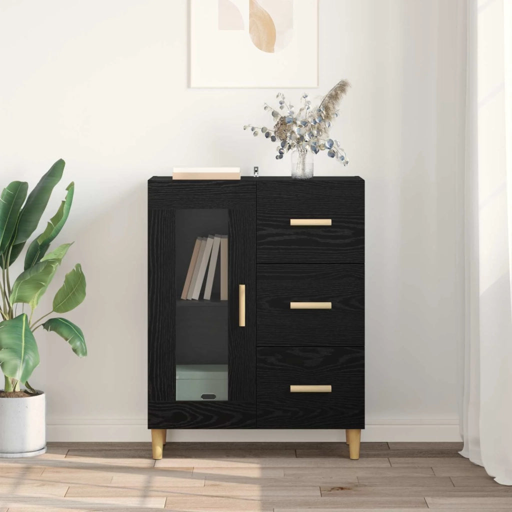 Credenza | Madia | Buffet da pranzo | Armadio da pranzo Rovere Nero 69,5 x 34 x 90 cm Legno multistrato
