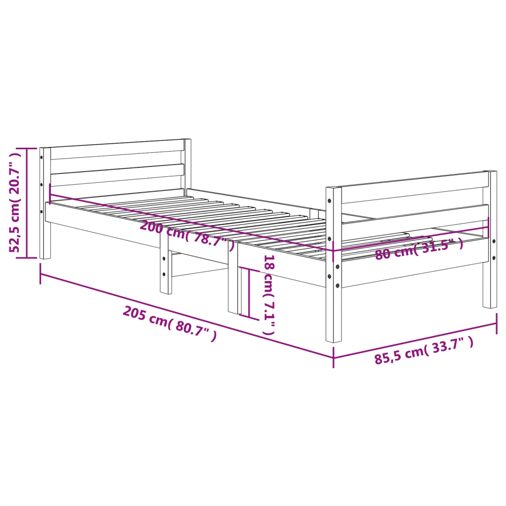 Letto senza Materasso Marrone Cera 80x200 cm Legno di Pino 844486