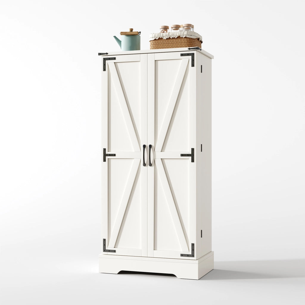 Mobile Dispensa 60x35x128;5 cm Bianco con LED; 2 Ante; Ripiani Regolabili e Portaoggetti Stile Farmhouse