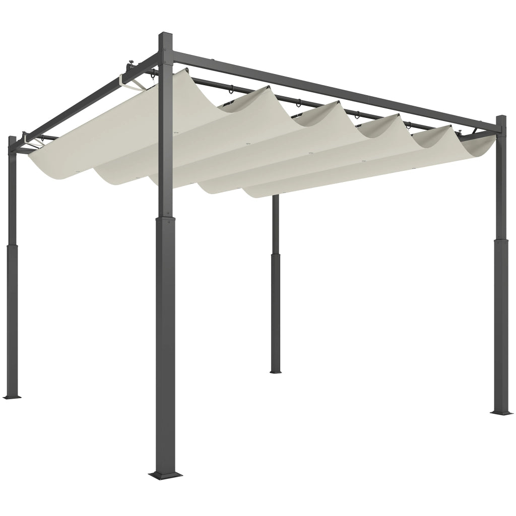 Pergola da giardino 3x3 m con tetto retrattile ¨C zephmum ¨C crema, metallo