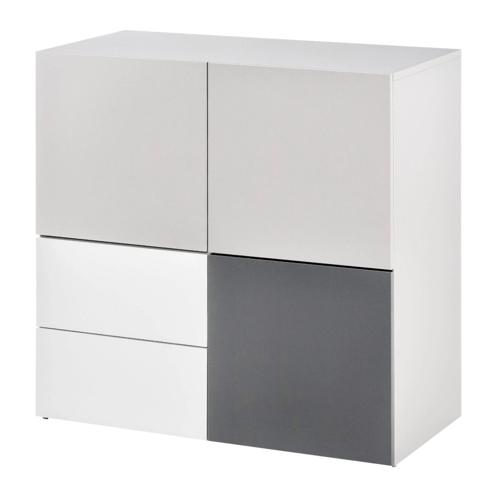 Armadietto Multiuso 2 Cassetti 3 Ante 80x38x80 cm in MDF  Grigio e Bianco