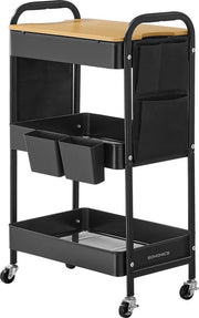 Carrello a Rulli in Acciaio - Opbergwagen in Inchiostro Nero - Organizzatore Metallico - Resistente - 30,6 cm x 44,3 cm x 74,2 cm