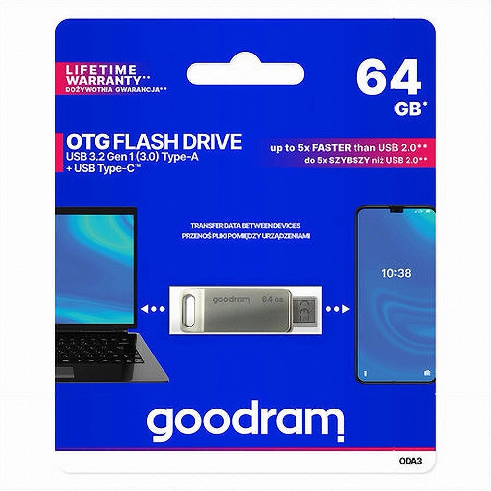 Trade Shop - Pen Drive 64 Gb Usb 3.2 Gen 1 3.0 Type-a + Usb Type C Dual Drive Otg Oda3-64gb -