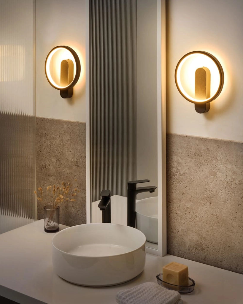 Set di 2 lampade da parete LED in metallo nero in silicone di forma rotonda verniciato a polvere Stile moderno
