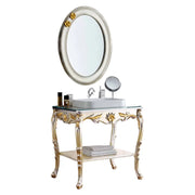Mobile bagno barocca in foglia argento platino con particolari foglia oro misura : l. 85 x h. 85 x p.58