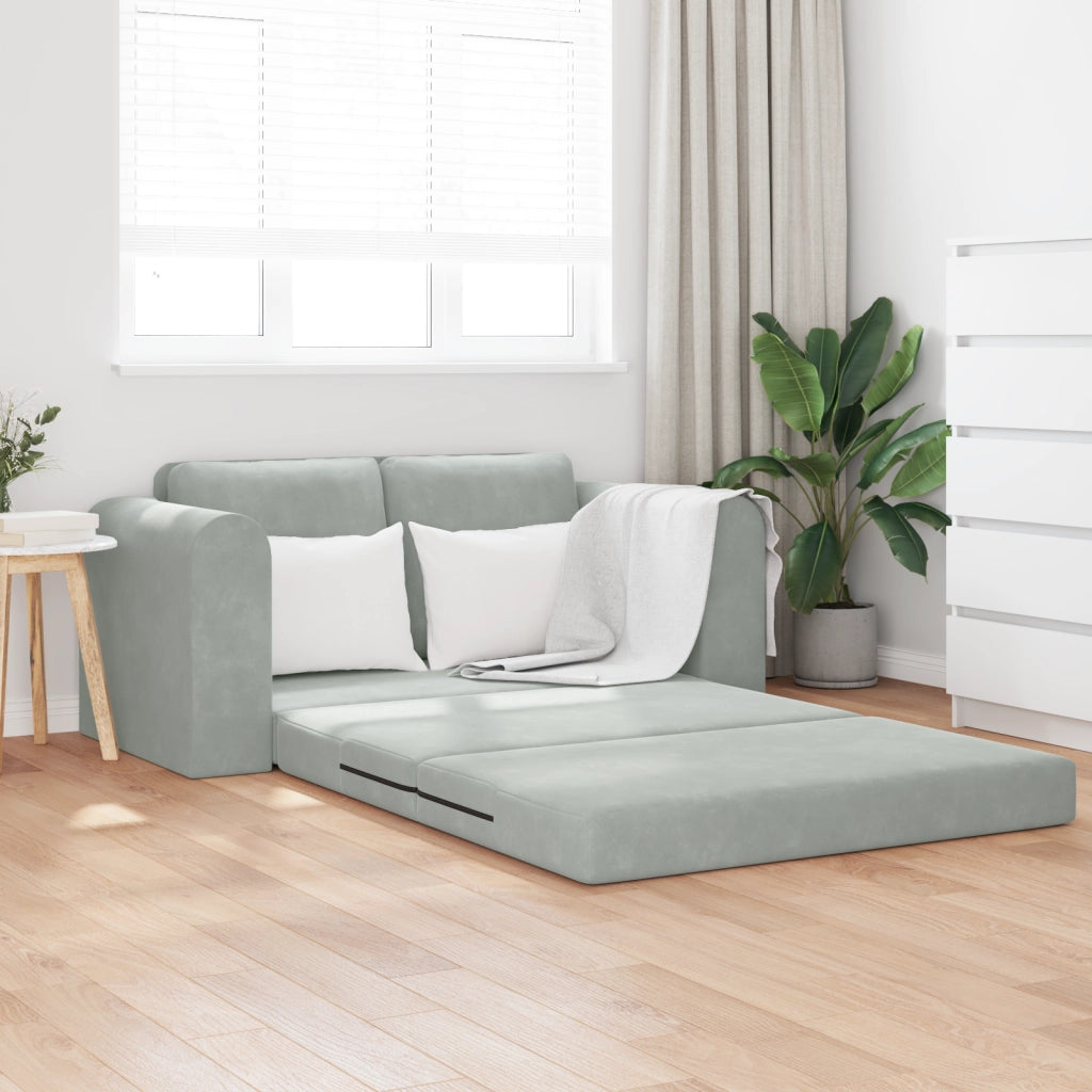 Divano Letto vitaXL 2-in-1 Grigio Chiaro 148x71x83 cm Velour
