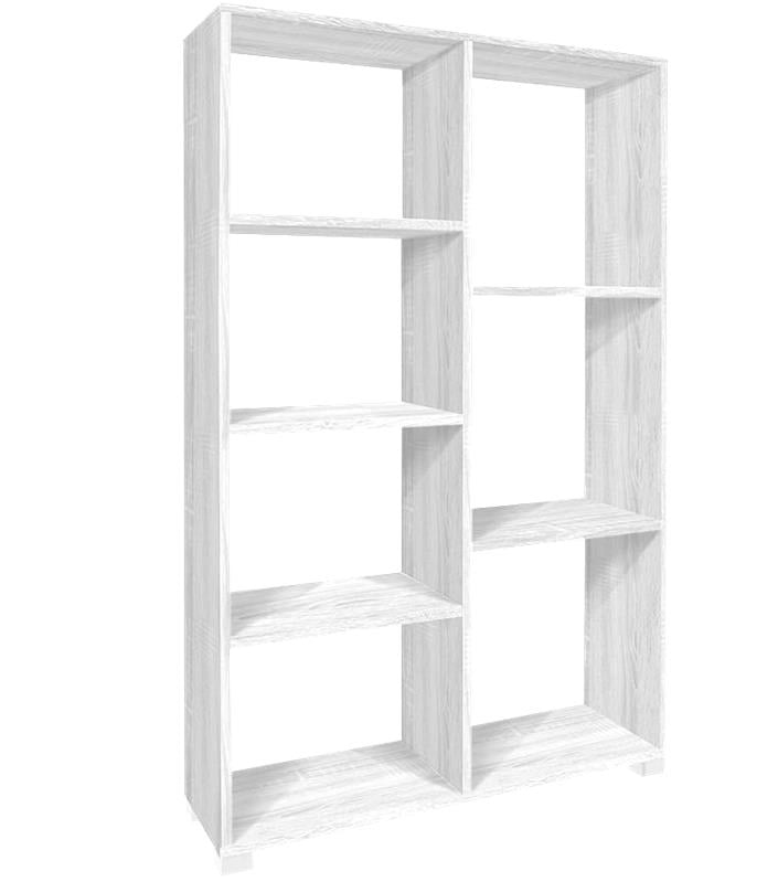 LIBRERIA IN LEGNO BIANCO MODERNA CON 7 RIPIANI SFALSATI DIMENSIONI 80X24X126 CM
