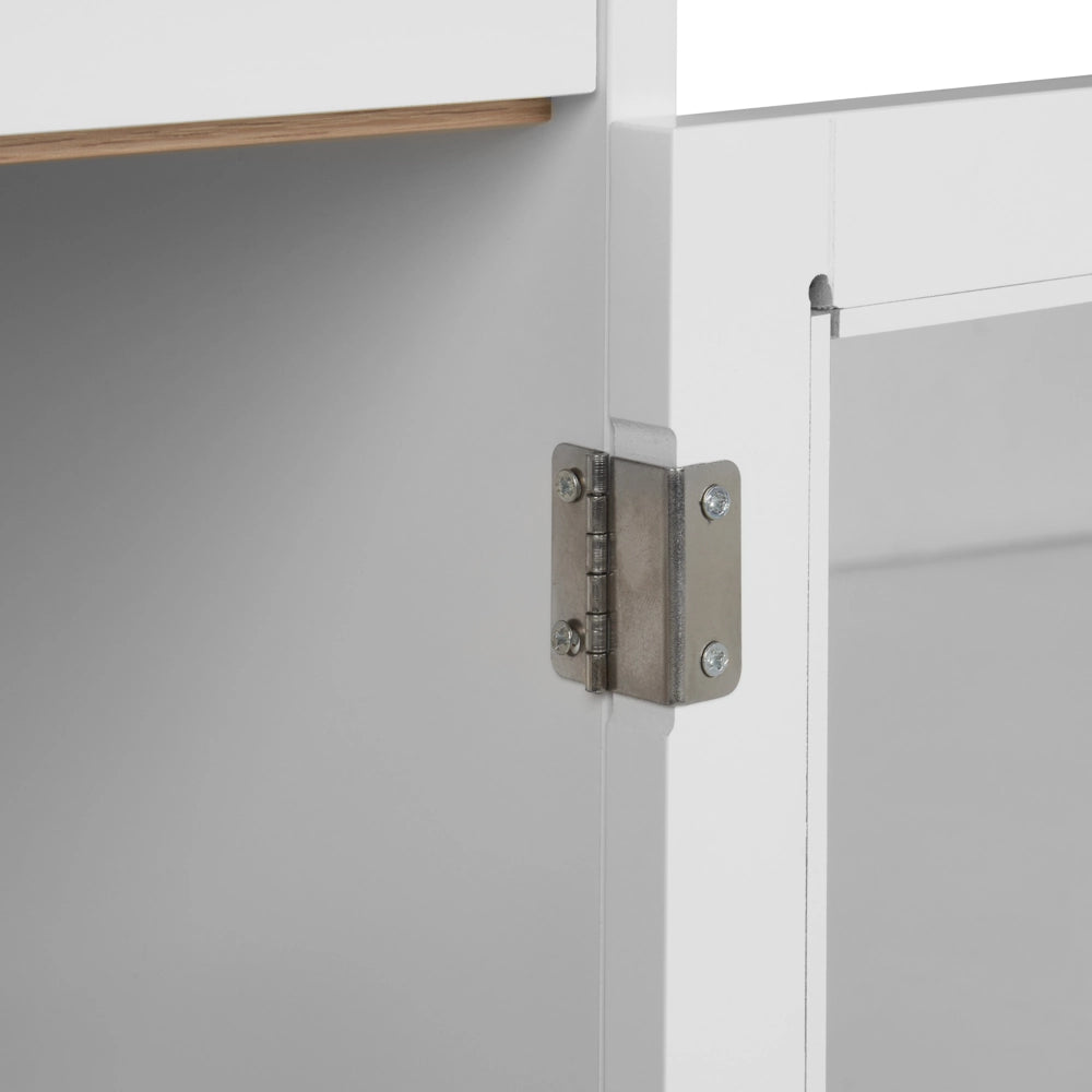 Mobiletto decorativo con cassetti e vetrina in vetro bianco soggiorno design elegante