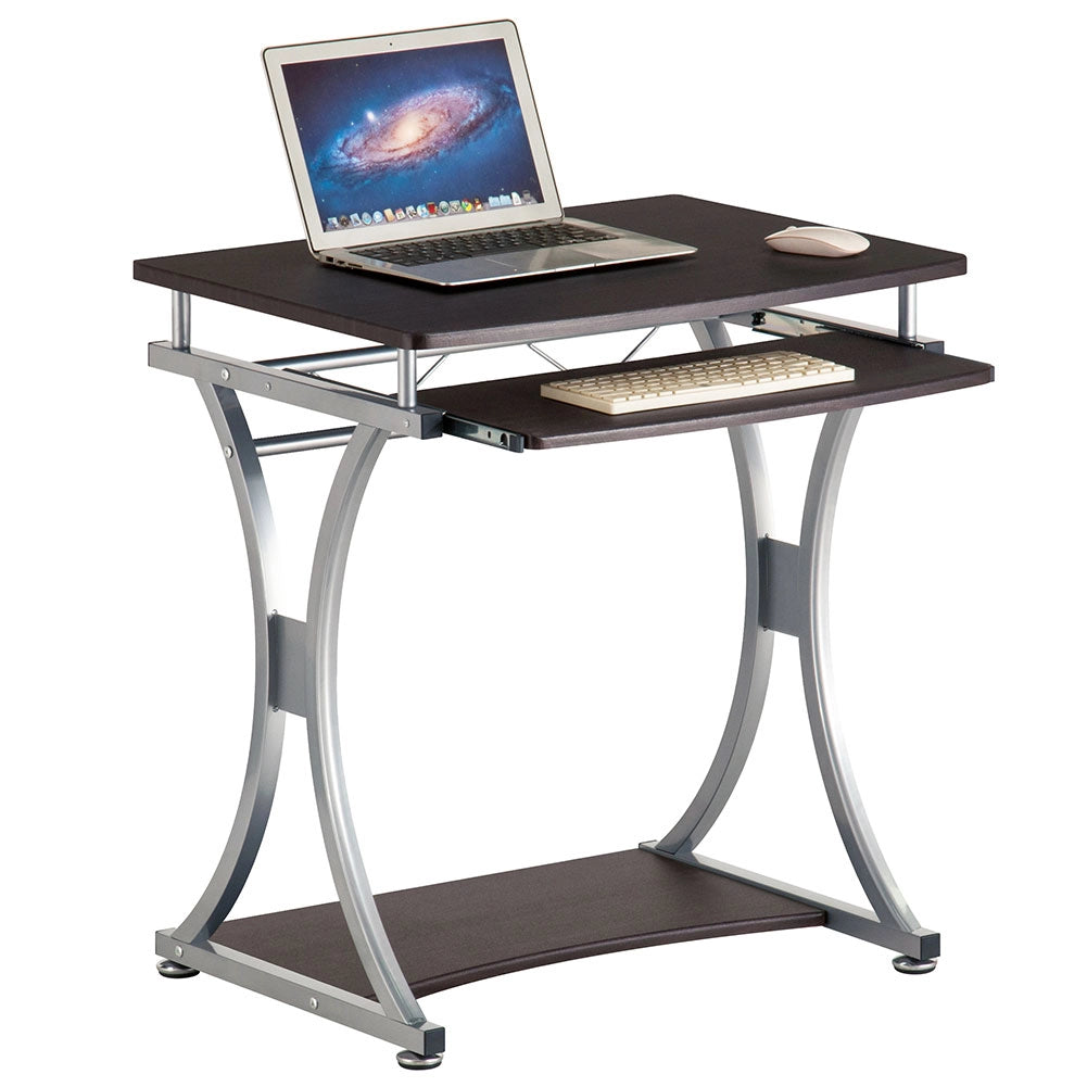 Scrivania Porta PC Tavolo Studio con Porta Tastiera e Ripiani Metallo e Legno Silver Marrone