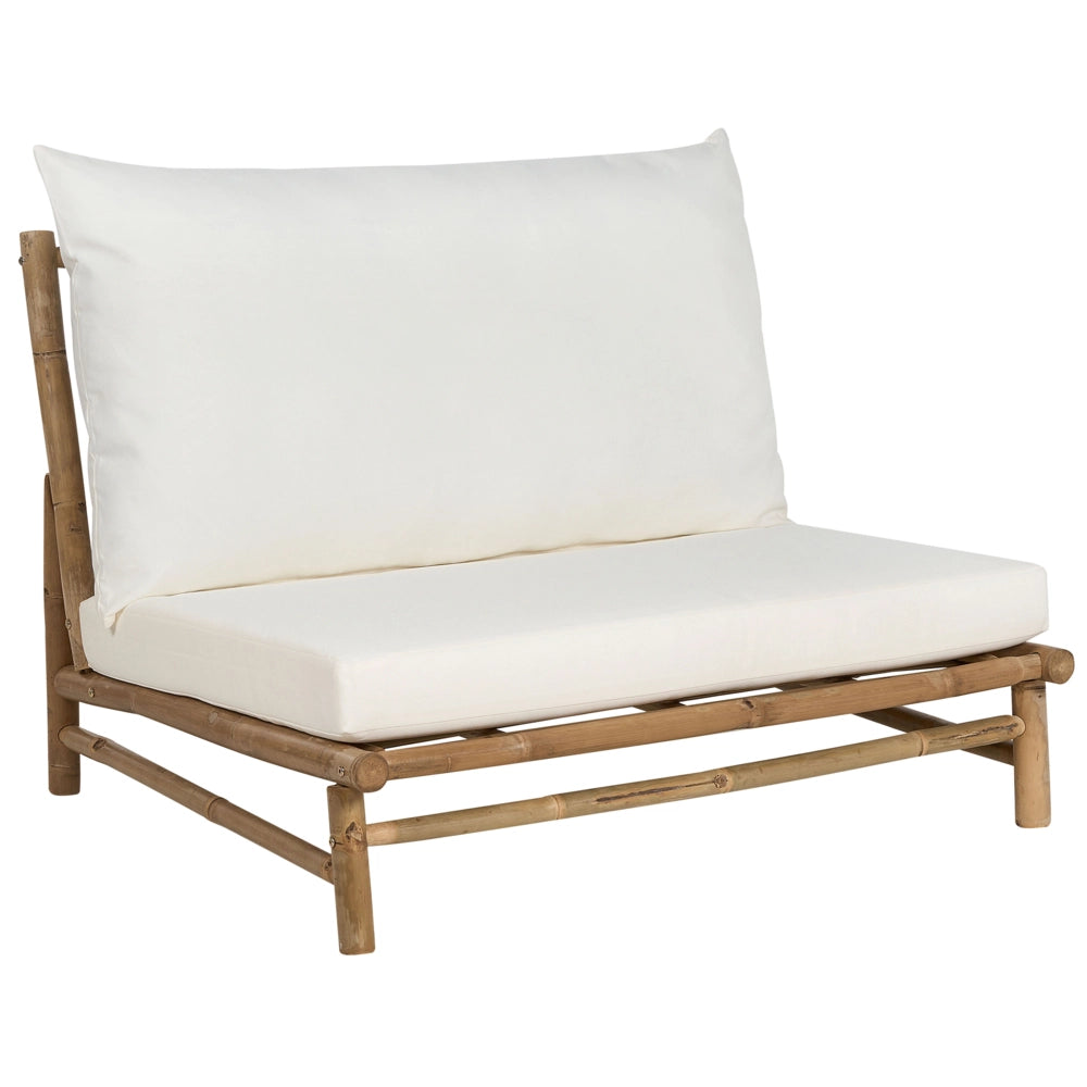 Set di 2 sedie in legno da giardino in bambù con cuscini bianco sporco interno ed esterno stile moderno rustico