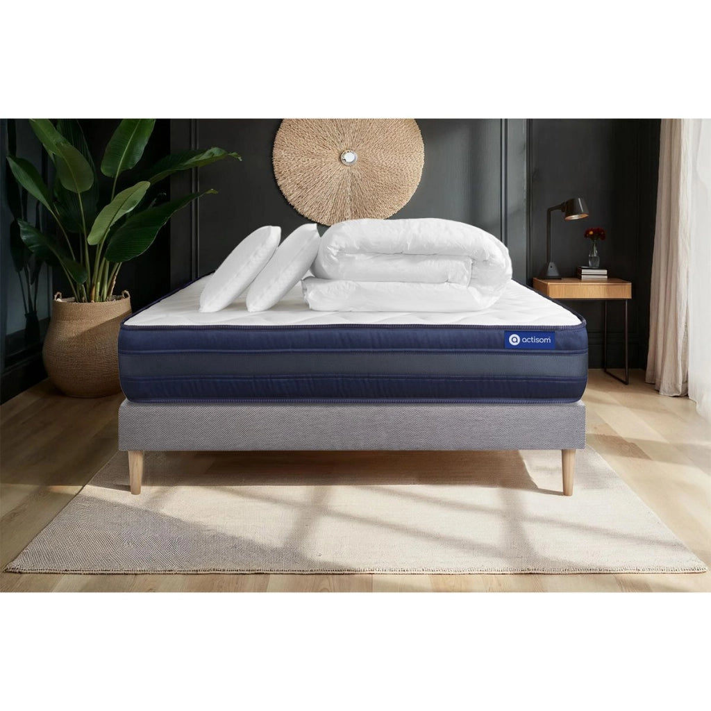 Pacchetto letto completo - Materasso 180x200cm + Box spring con doghe (kit) + 2 cuscini + Piumino - Actimemo Tech