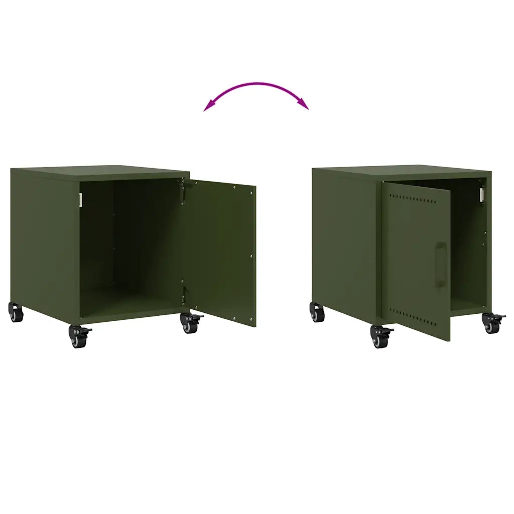 Set di 2 Comodini | Armadio da Notte | Mobiletto da notte Verde Oliva 36x39x43,5 cm in Acciaio