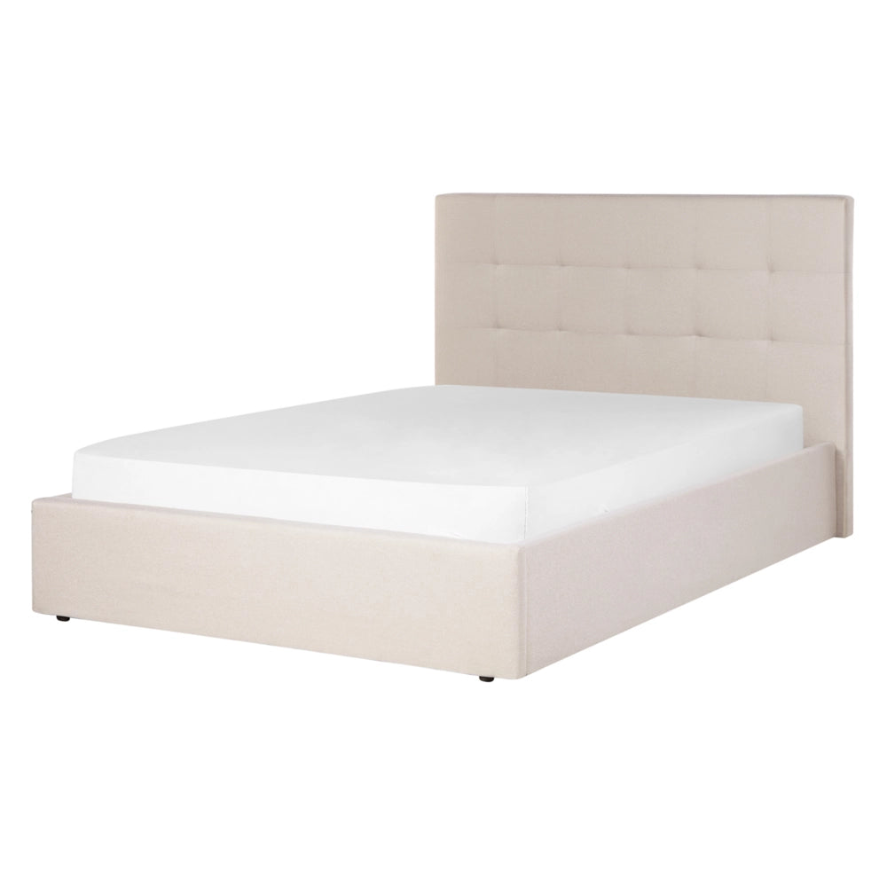 Letto matrimoniale con contenitore portaoggetti e testiera imbottita 140x200 cm in tessuto di poliestere stile moderno