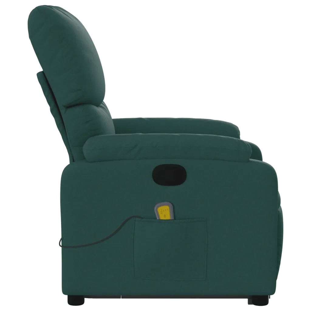 Poltrona Alzapersona Massaggiante | Sedia Relax Verde Scuro in Tessuto