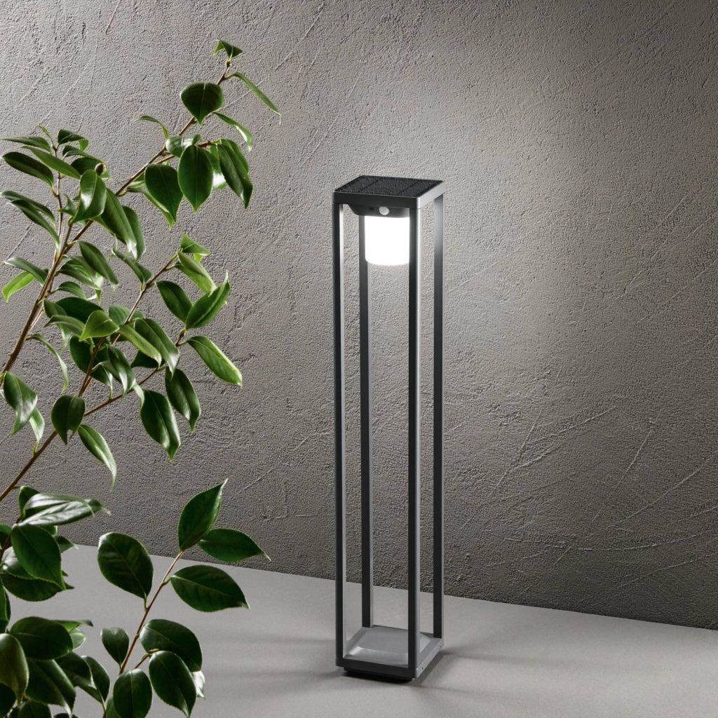 PALO LED KYOTO ANTRACITE 2,5W 300LM 4000K CON PANNELLO SOLARE E SENSORE  DI MOVIMENTO IP44 14,5X14,5X80CM