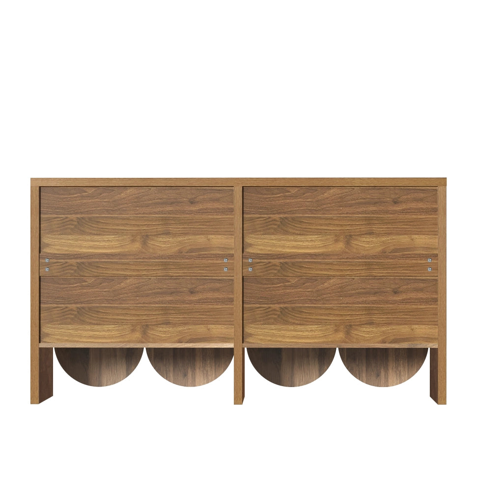 Credenza con 4 ante e ripiani regolabili in MDF effetto noce con finitura a riquadri 147 × 40 × 80 cm