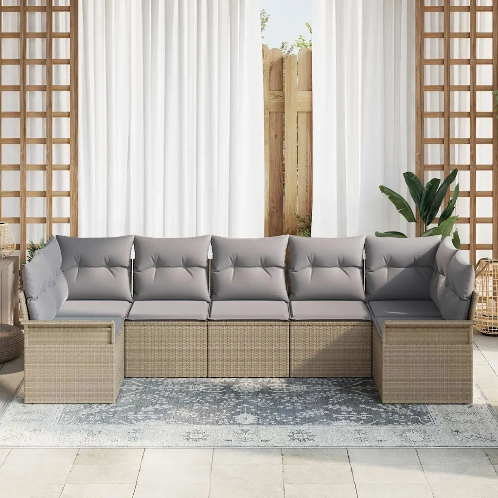 Set Divano da Giardino con cuscino 7 pcs Beige Poly Rattan 3354179