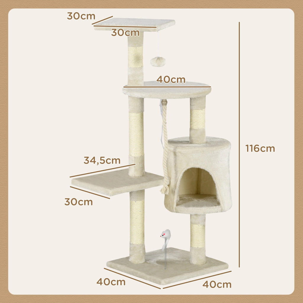 Albero per Gatti con Piattaforme e Giocattoli ¨C Zephmum ¨C Beige 116 cm