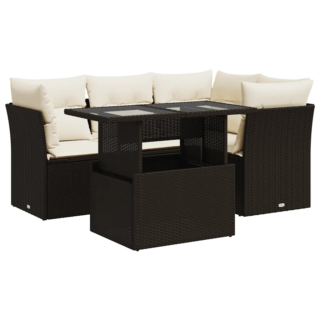 vidaXL Set Divano da Giardino 5 pz con Cuscini Marrone in Polyrattan