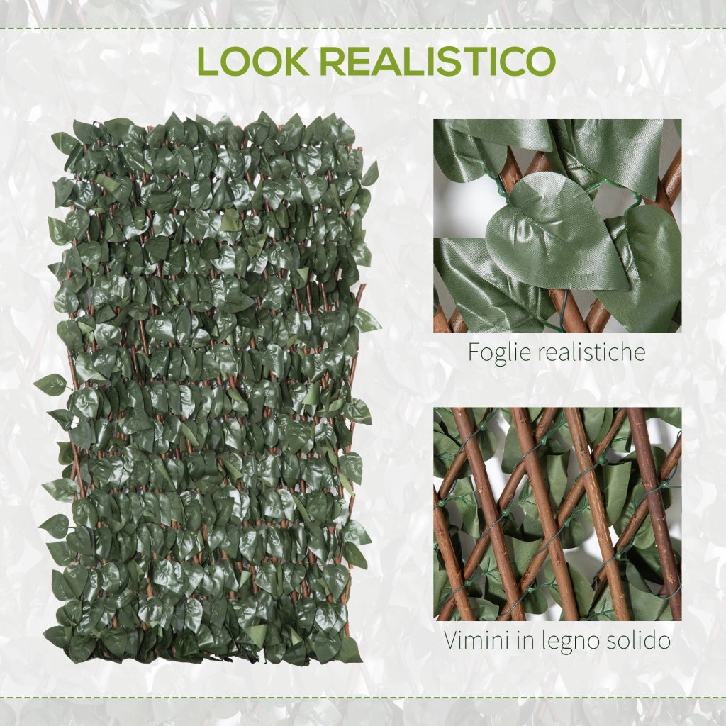 EasyComfort Finta Siepe 8 Pezzi Parete Verde Estensibile per Esterni, in Legno e Poliestere, 200x100cm