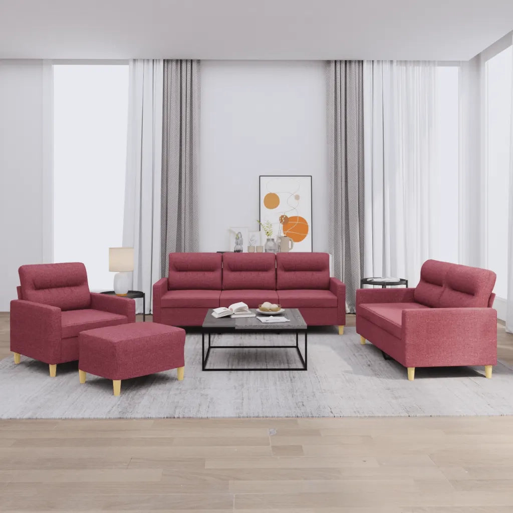 Set di Divani 4 pz con Cuscini Rosso Vino in Tessutocod mxl 83259