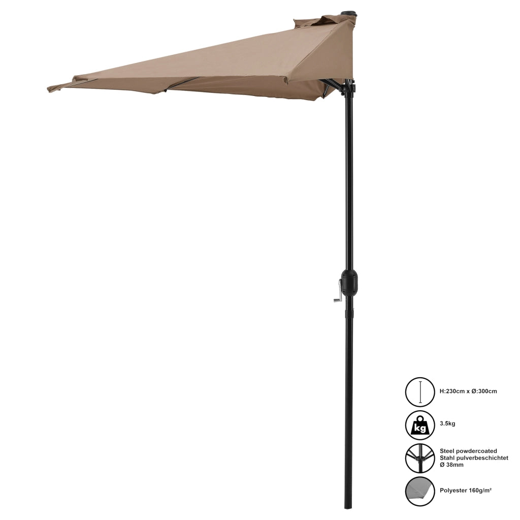 Ombrellone a Semicerchio Eger Parasole a Mezzaluna 300x150 cm Marrone chiaro casa.pro