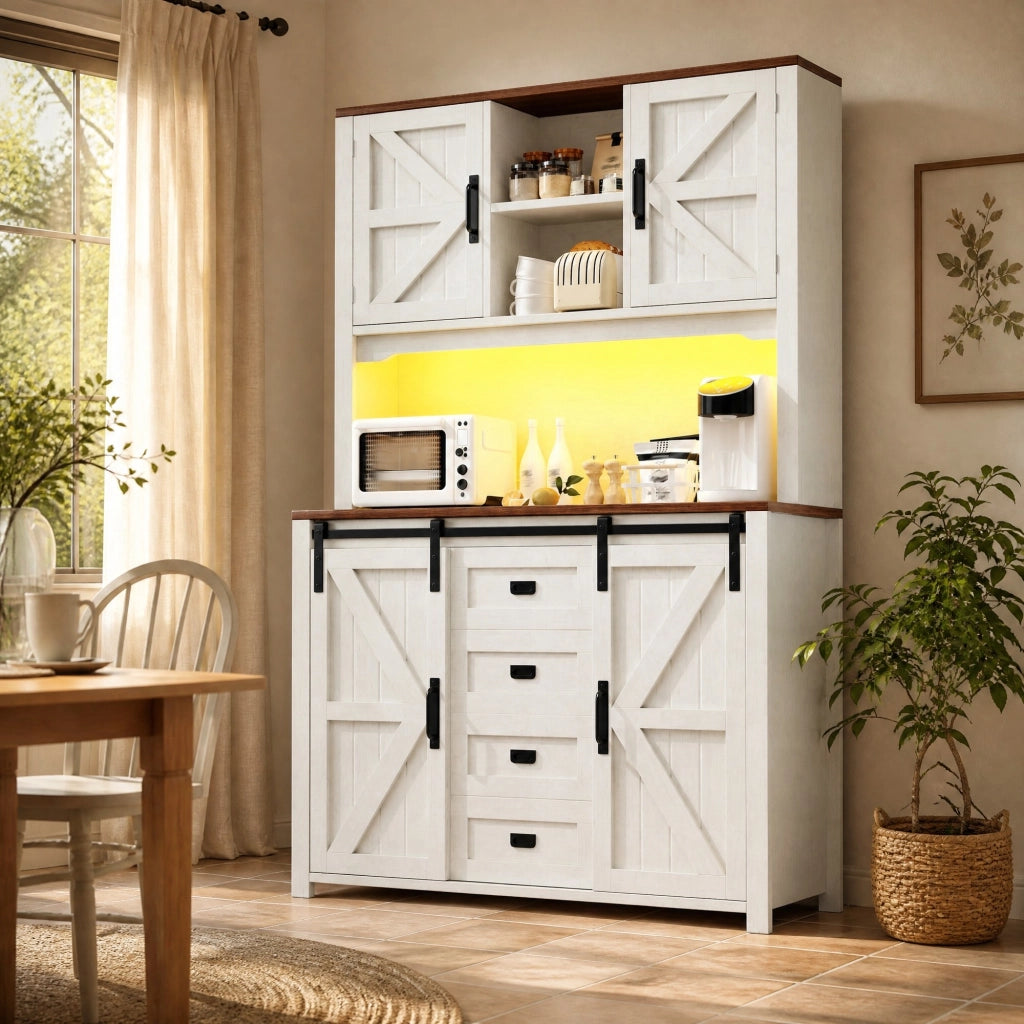 SCAFFALE CUCINA 115x40x174,7 cm Bianco con LED e ante scorrevoli