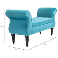 Panca Fondoletto in Stile Vintage, Struttura in Legno e Seduta Imbottita Stile Chesterfield, Azzurra 117 x 40 x 58cm