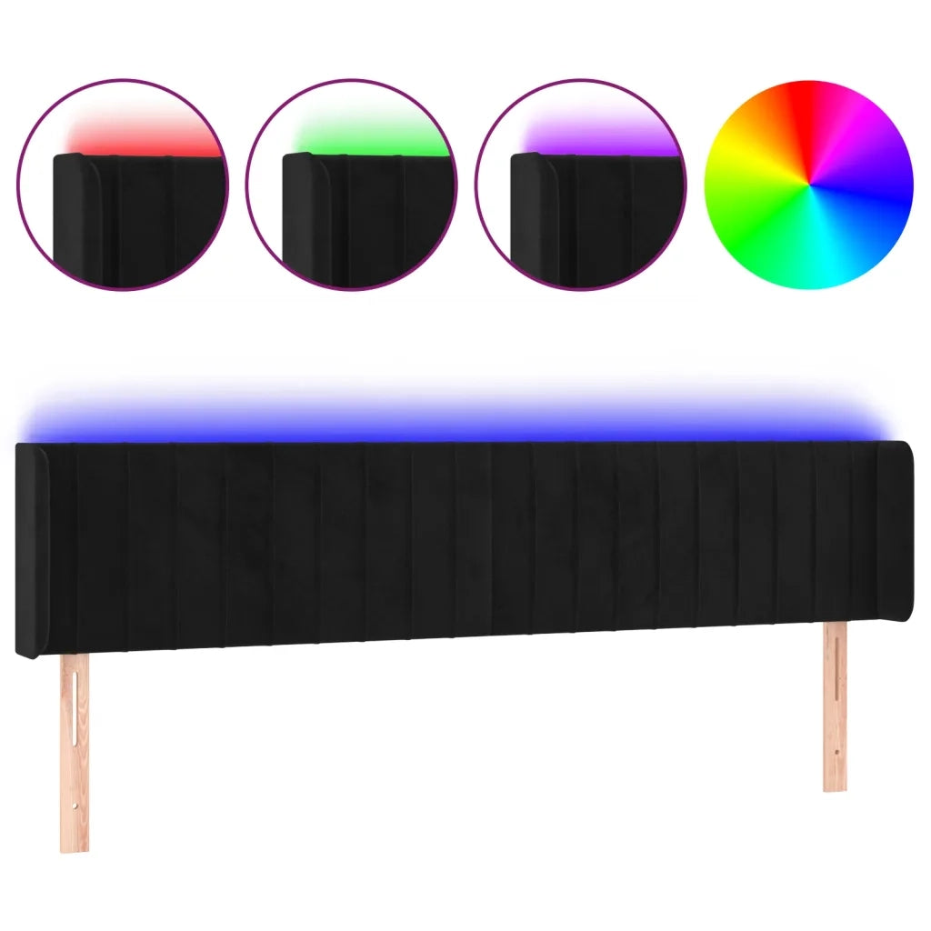 Testiera a LED Nera 203x16x78/88 cm in Velluto 3123542