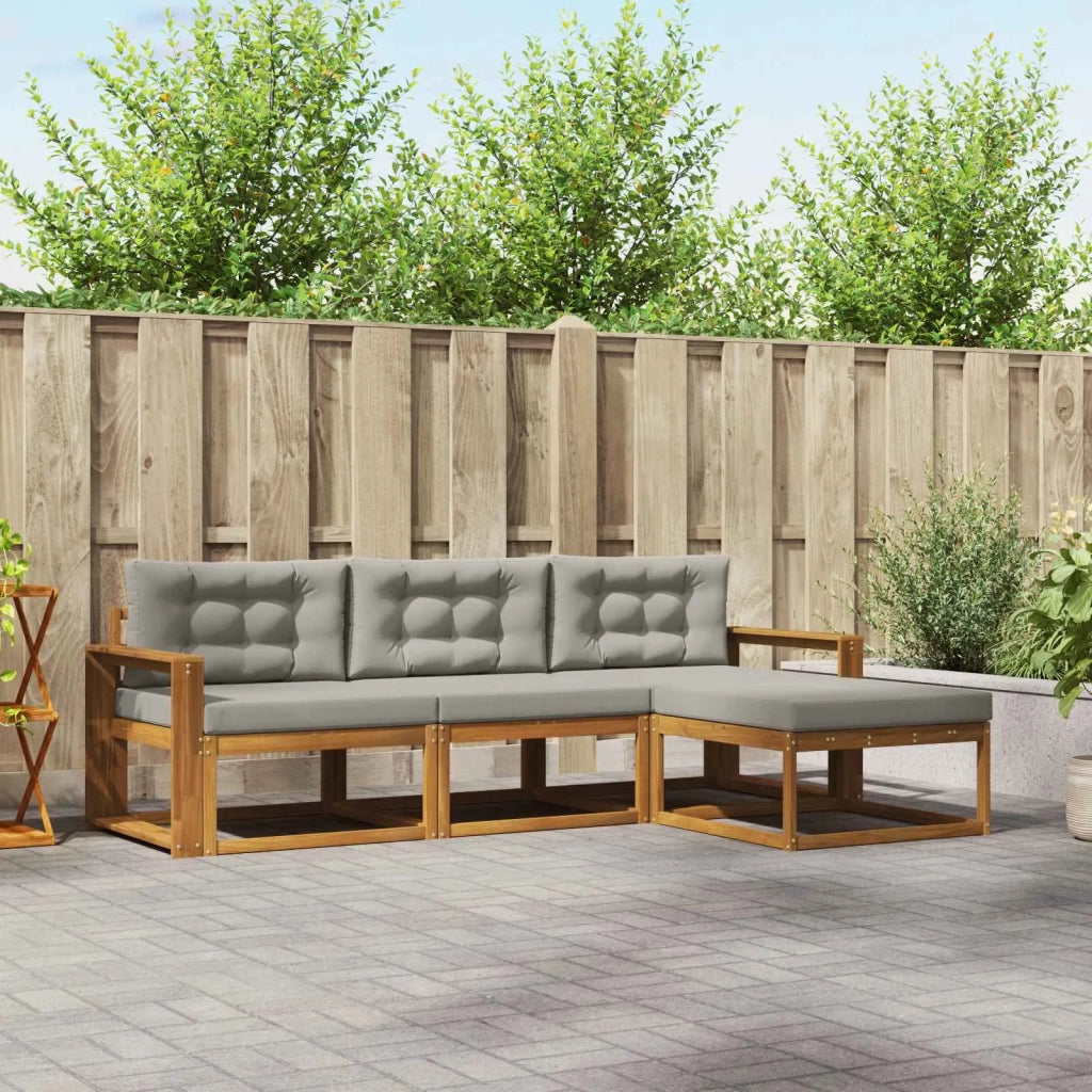 Set di divani da esterno 4 pcs Grigio Naturale e Chiaro