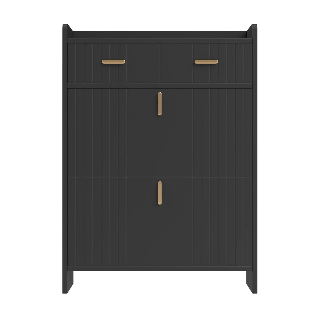 Mobile portascarpe 75 x 24 x 108,5 cm nero con 2 ribalte e 2 cassetti