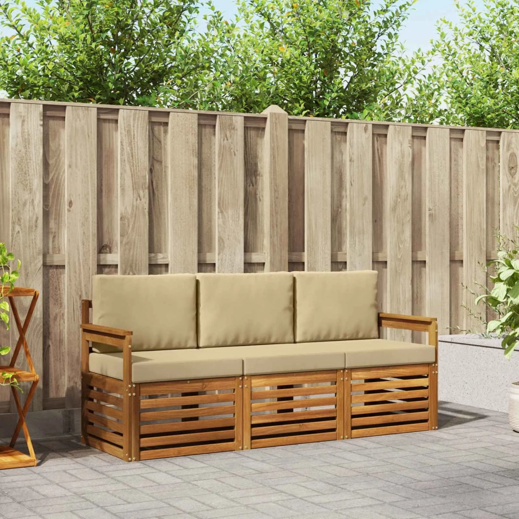 Set divani 3 pcs Naturale e Beige Legno di Acacia Massello 3374278