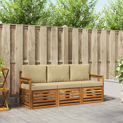 Set divani 3 pcs Naturale e Beige Legno di Acacia Massello 3374278