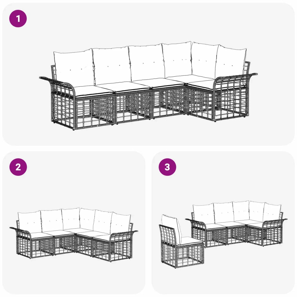 Set di divani da esterno 5 pz Nero e Grigio scuro Poliestere 3437687