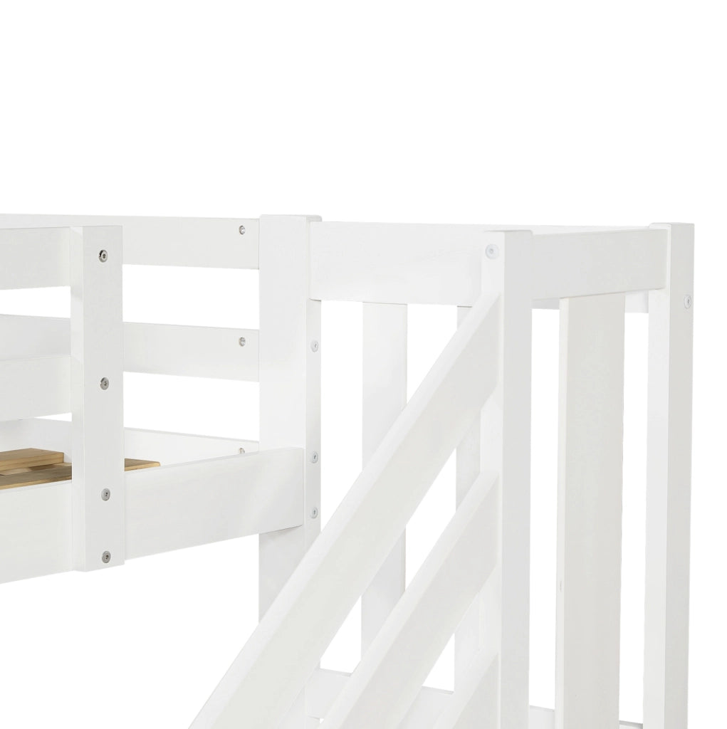 Letto a soppalco per bambini 90x200 cm bianco e rosa con scala contenitore e LED