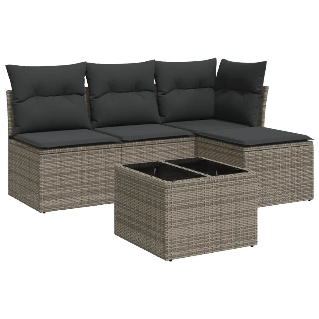 Set Divano da Giardino 5 pz | Set Salotto da Giardino con Cuscini Grigio in Polyrattan