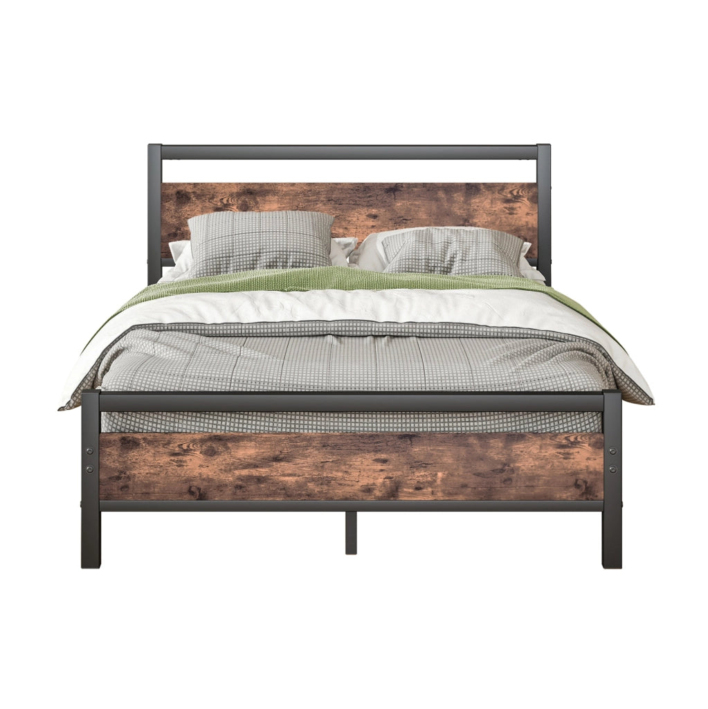Letto matrimoniale 140x190 cm in metallo e MDF marrone antico