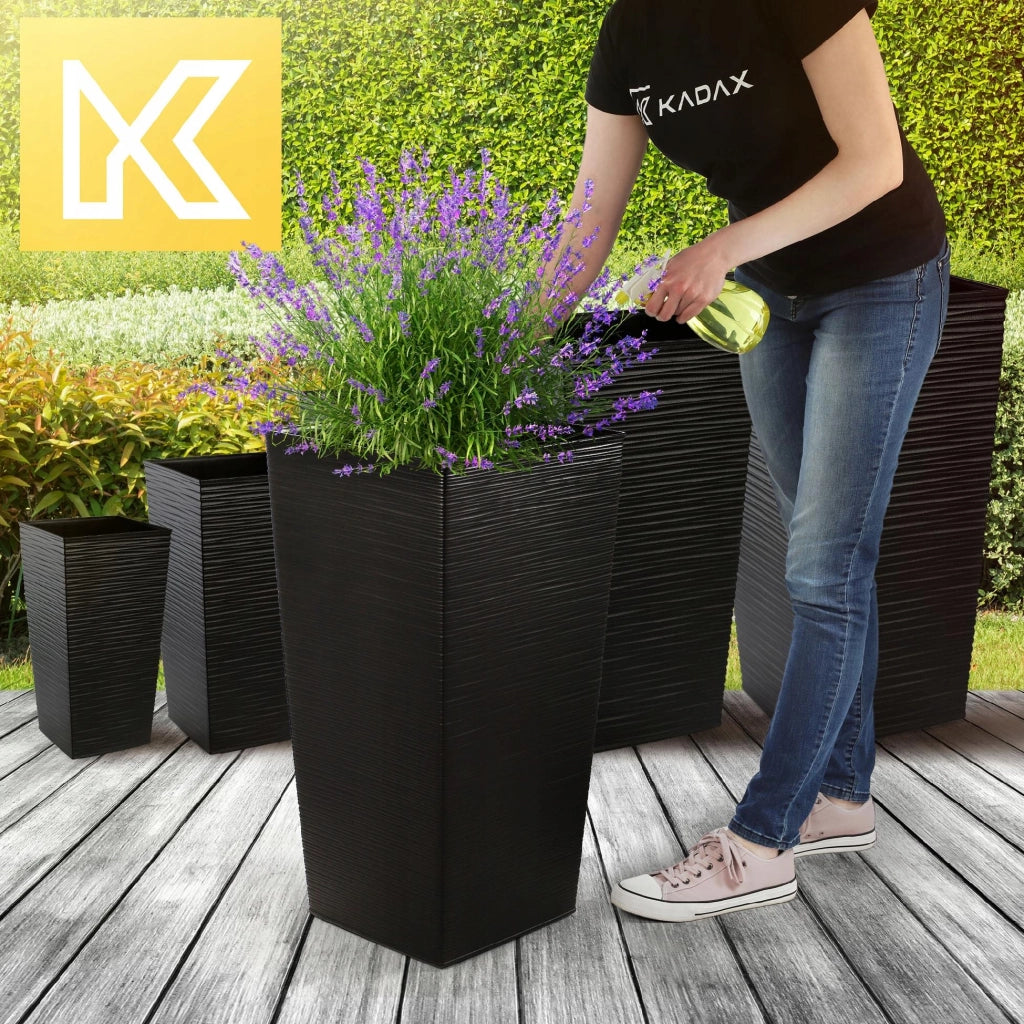 Set di 3 vasi da fiori KADAX, vasi da giardino + inserti, alti e grandi, neri, 57+68+75 cm