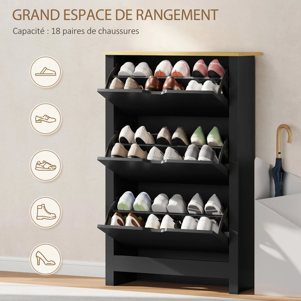 Armadio per Scarpe 3 Ante Abattanti 2 Compartimenti ¨C zephmum ¨C Nero Rovere
