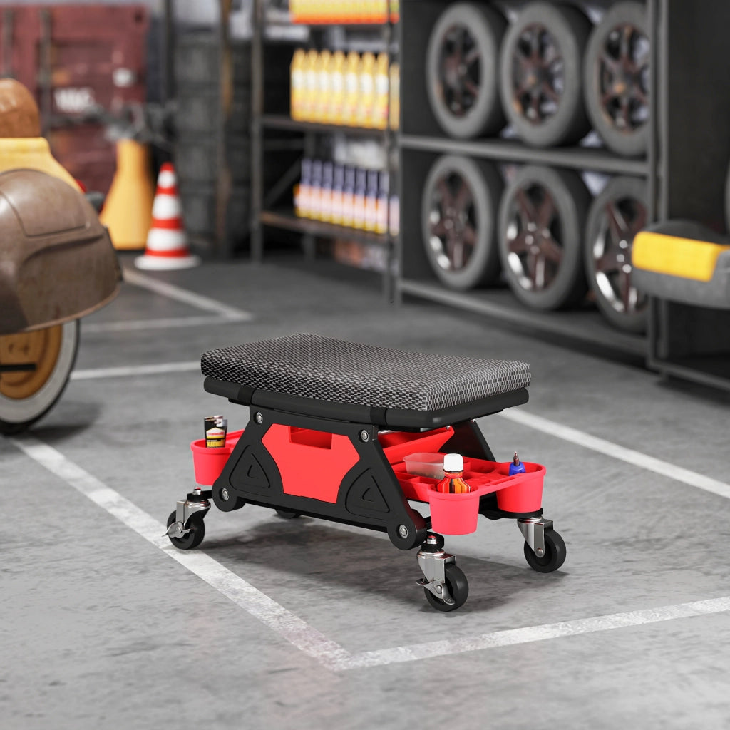 Sgabello da Officina Mobile con Ruote ¨C Zephmum ¨C Nero 64.5x33x35cm