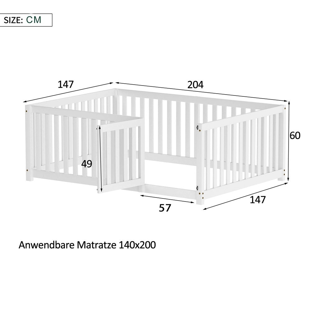 Letto per Bambini in Legno con Rete e Porta ¨C MINIMAL ¨C Bianco 140x200