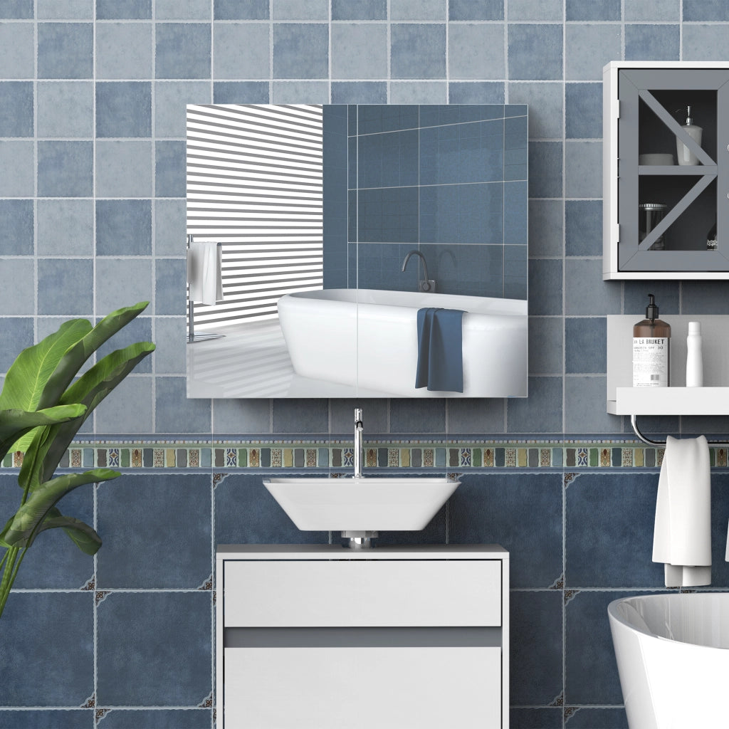 Armadietto da bagno con specchio e ripiano regolabile ¨C zephmum ¨C 70x60 cm bianco