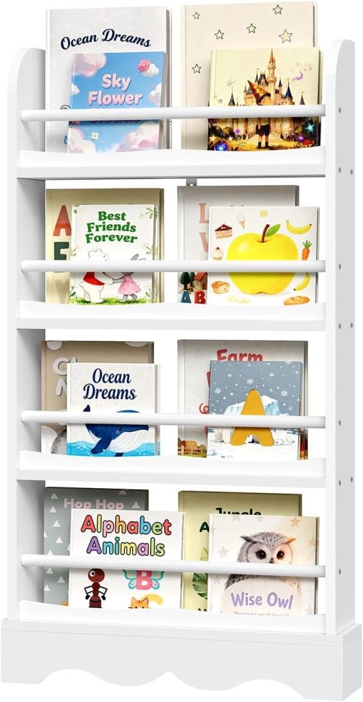 Libreria Montessoriana per Bambini, Scaffale Porta Libri Salvaspazio a 4 Ripiani, Piccola Libreria a Muro in Legno, per Cameretta, Stanza dei Giochi, 80x12x118cm