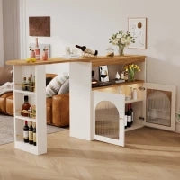 Moderno tavolo da bar allungabile,con spazio di stoccaggio, Rotabile, 138-193×39×105 cm, Bianco